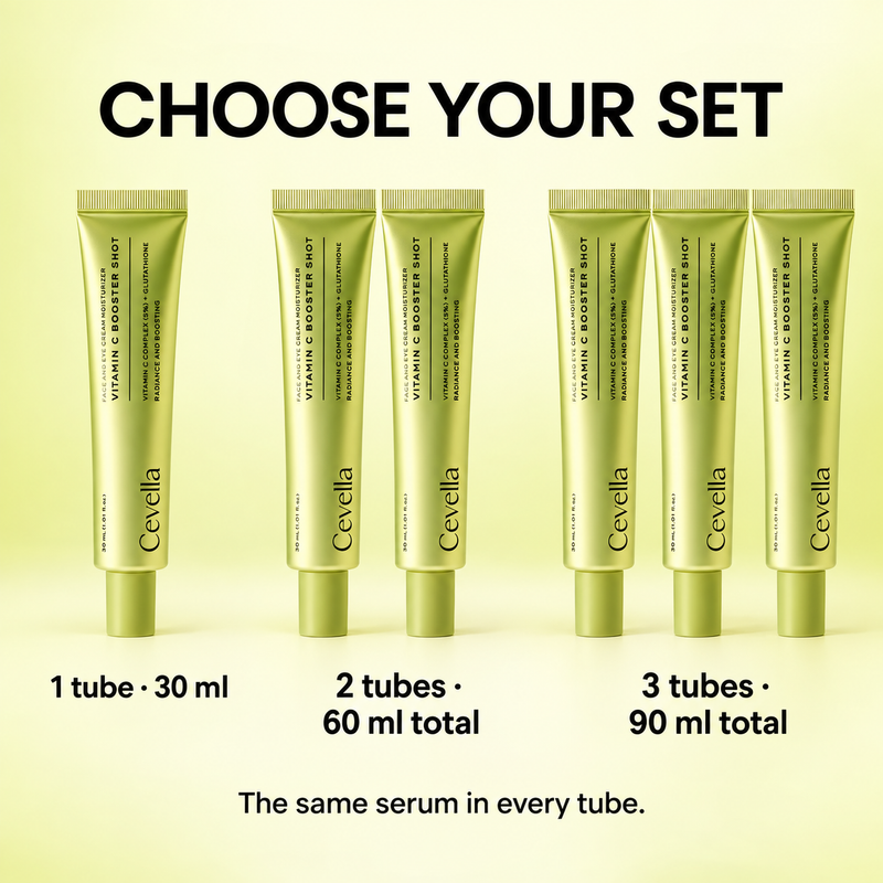 Cevella one-, two- and three-tube sets showing 30, 60 and 90 ml total.