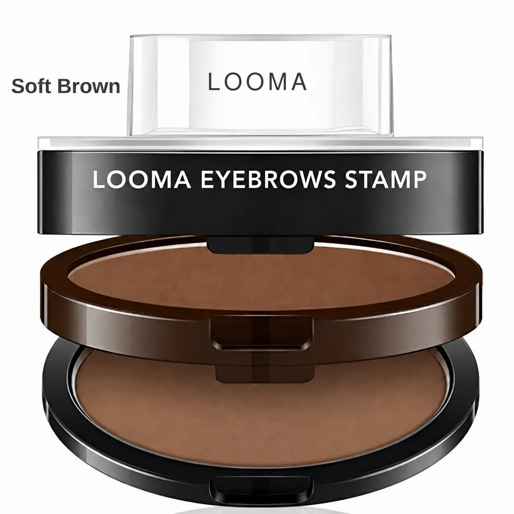 Looma dual-tone eyebrow powder compact in Soft Brown.