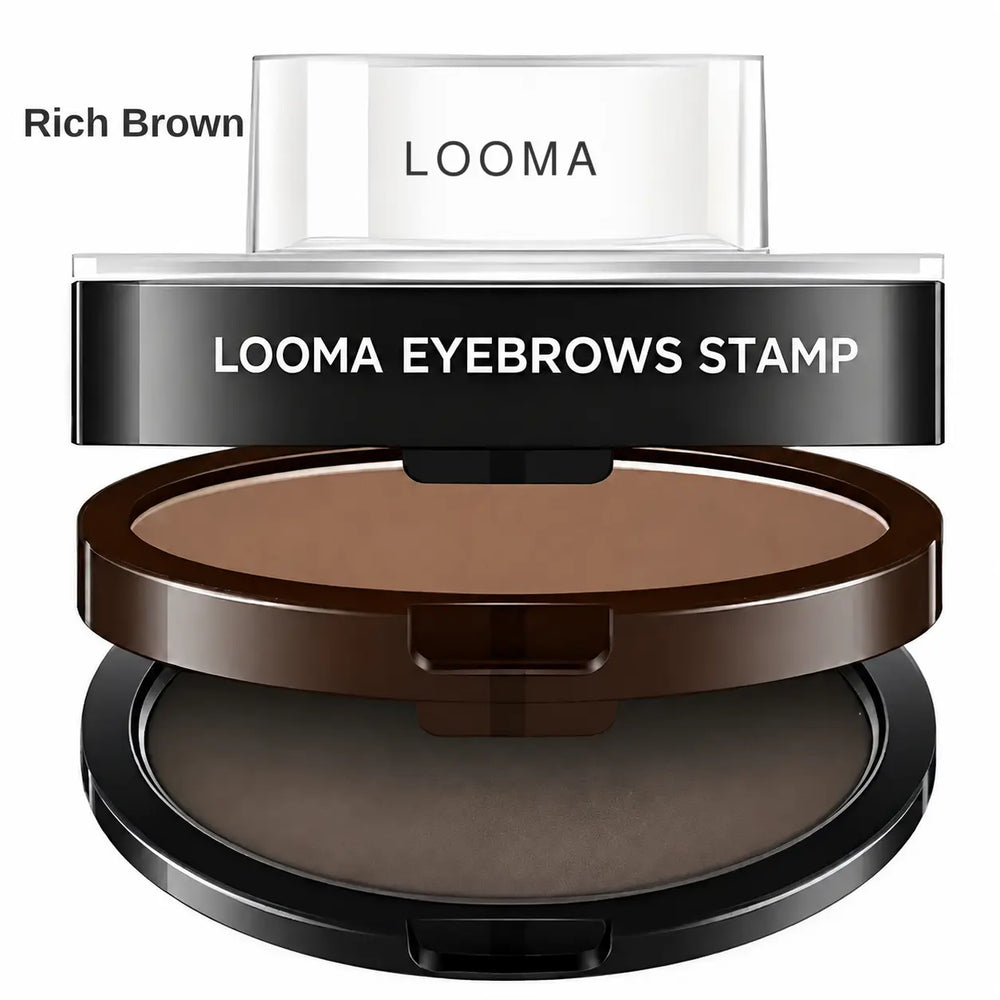Looma dual-tone eyebrow powder compact in Rich Brown.