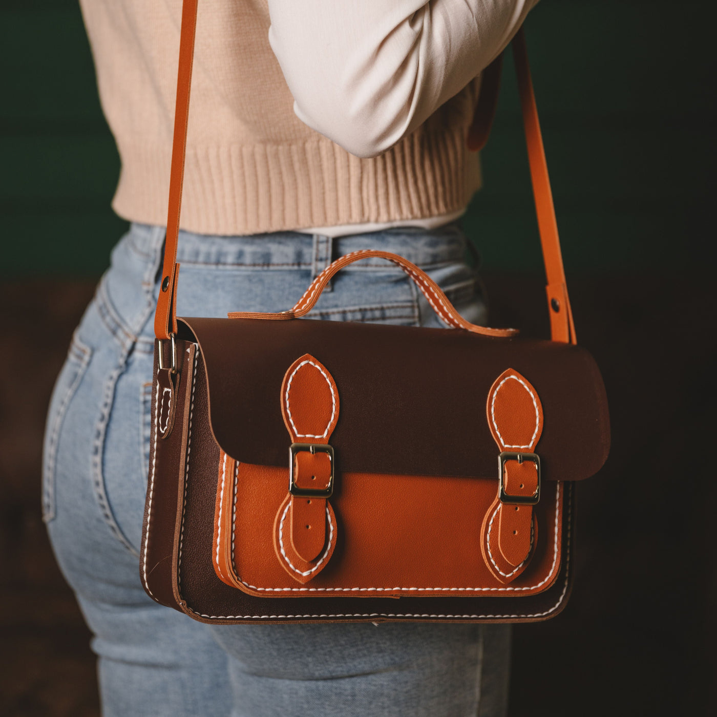 Brown Liliora handbag worn crossbody