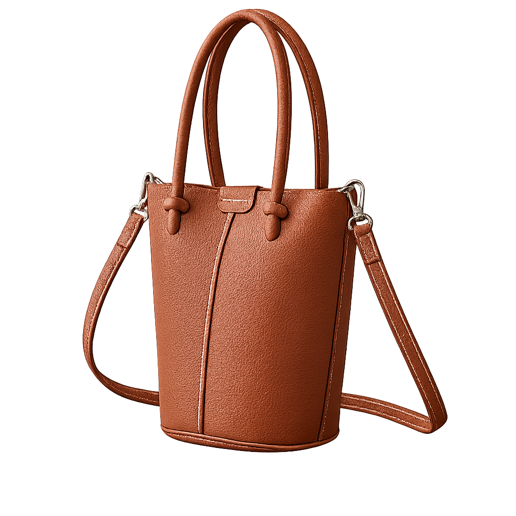 Aurea Brown finished handbag with top handles and shoulder strap