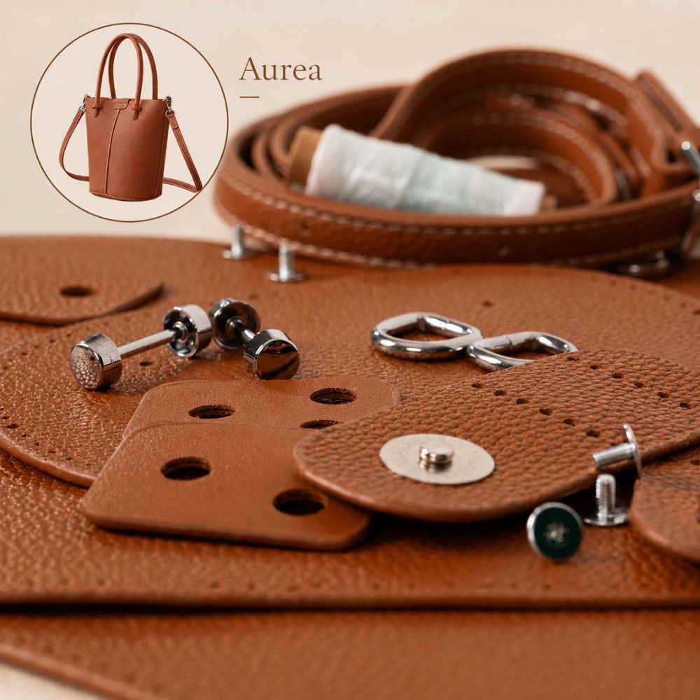 Aurea Brown handbag kit components and hardware
