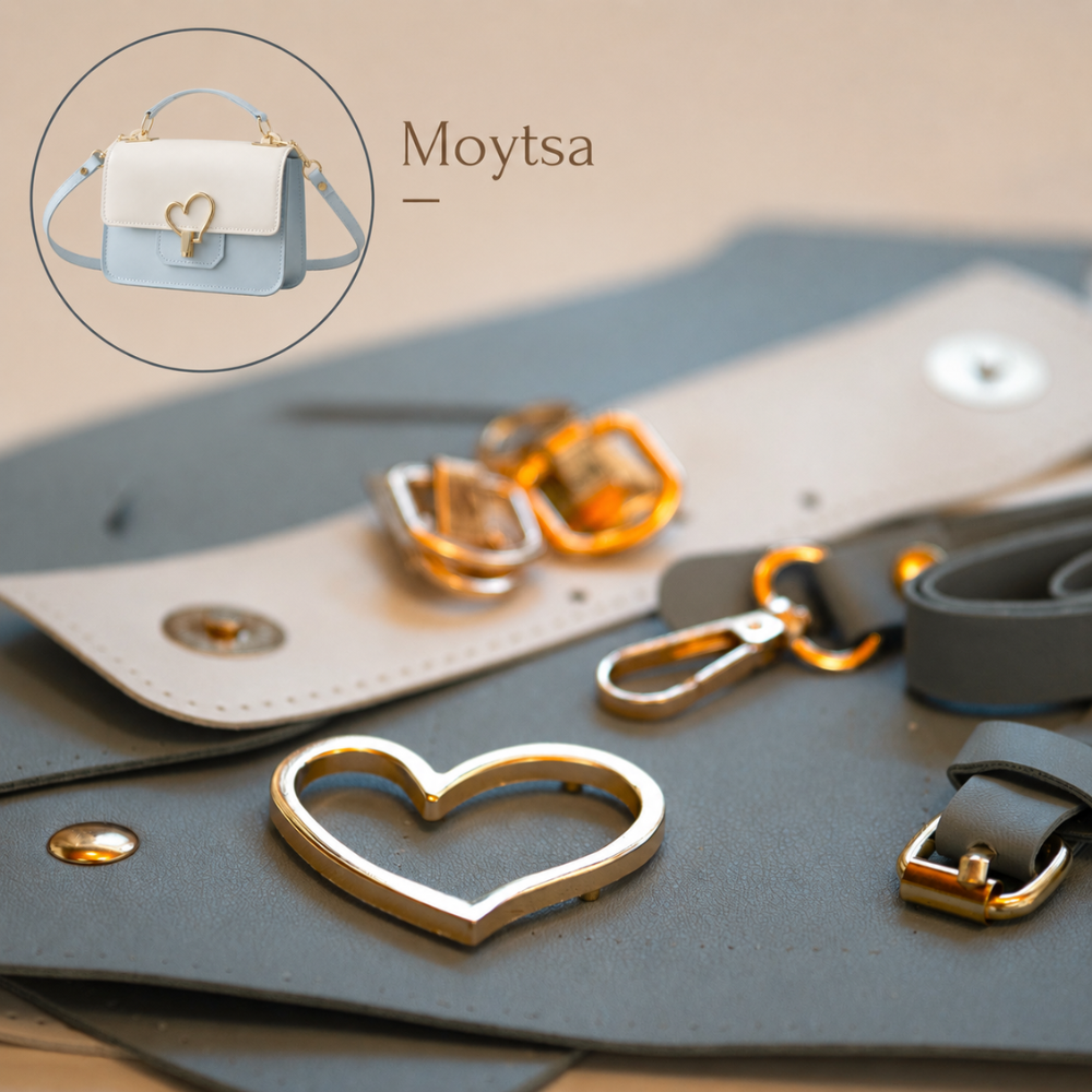 Moytsa Blue handbag kit components and gold hardware