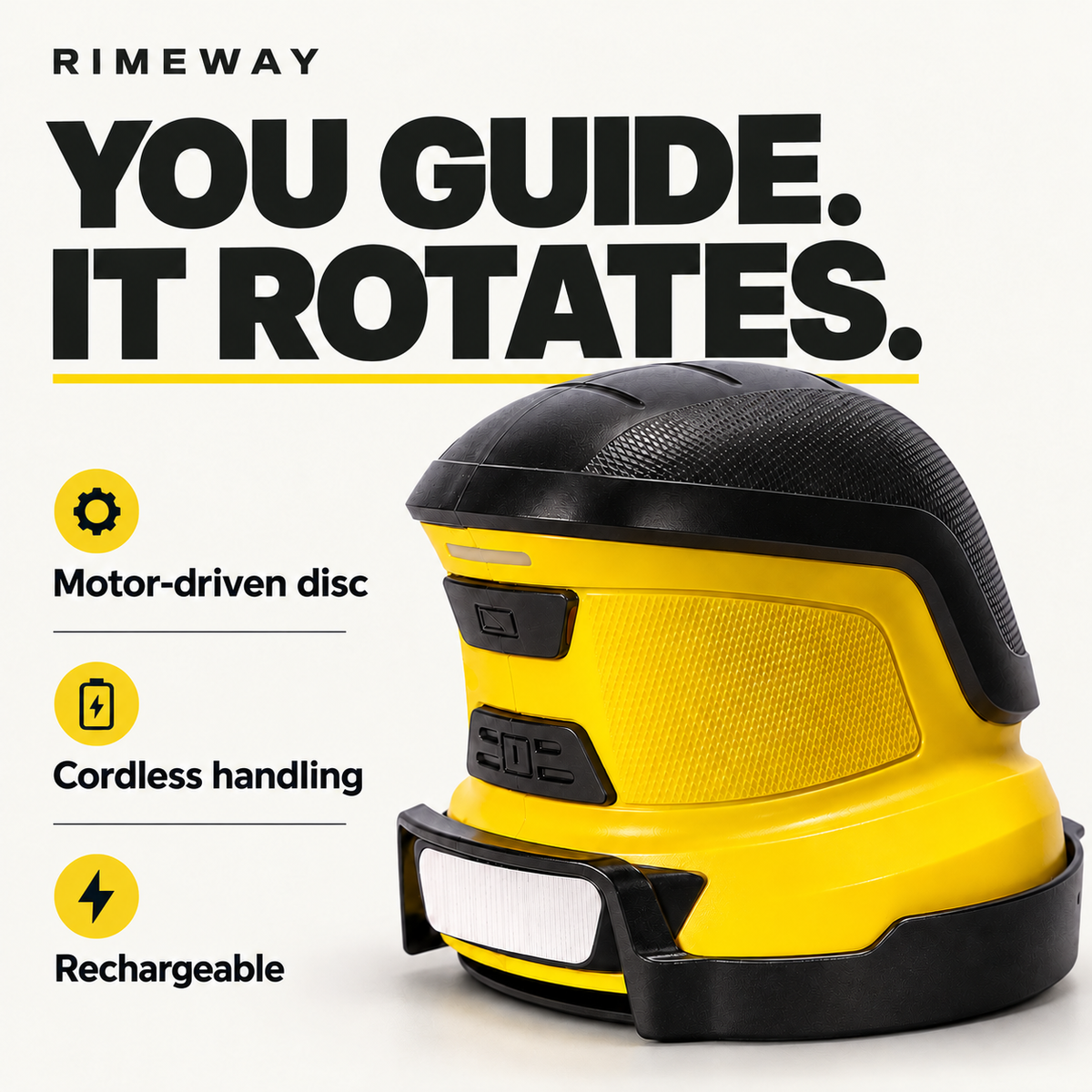 RIMEWAY electric ice scraper: motor-driven disc, cordless handling and rechargeable design