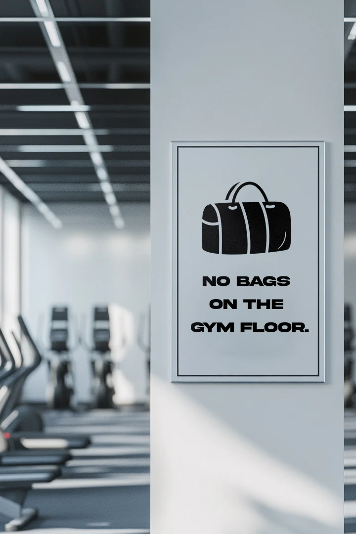 No bags on the gym floor sign